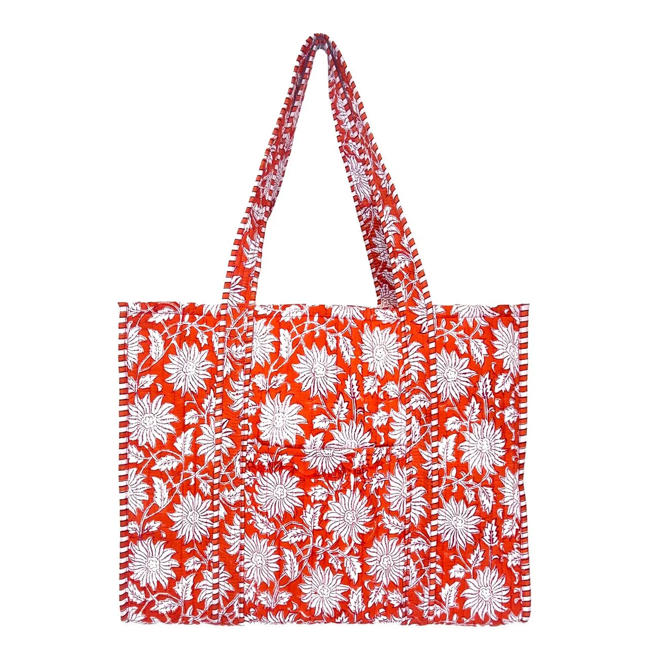 Orange Botanicals Quilted Tote