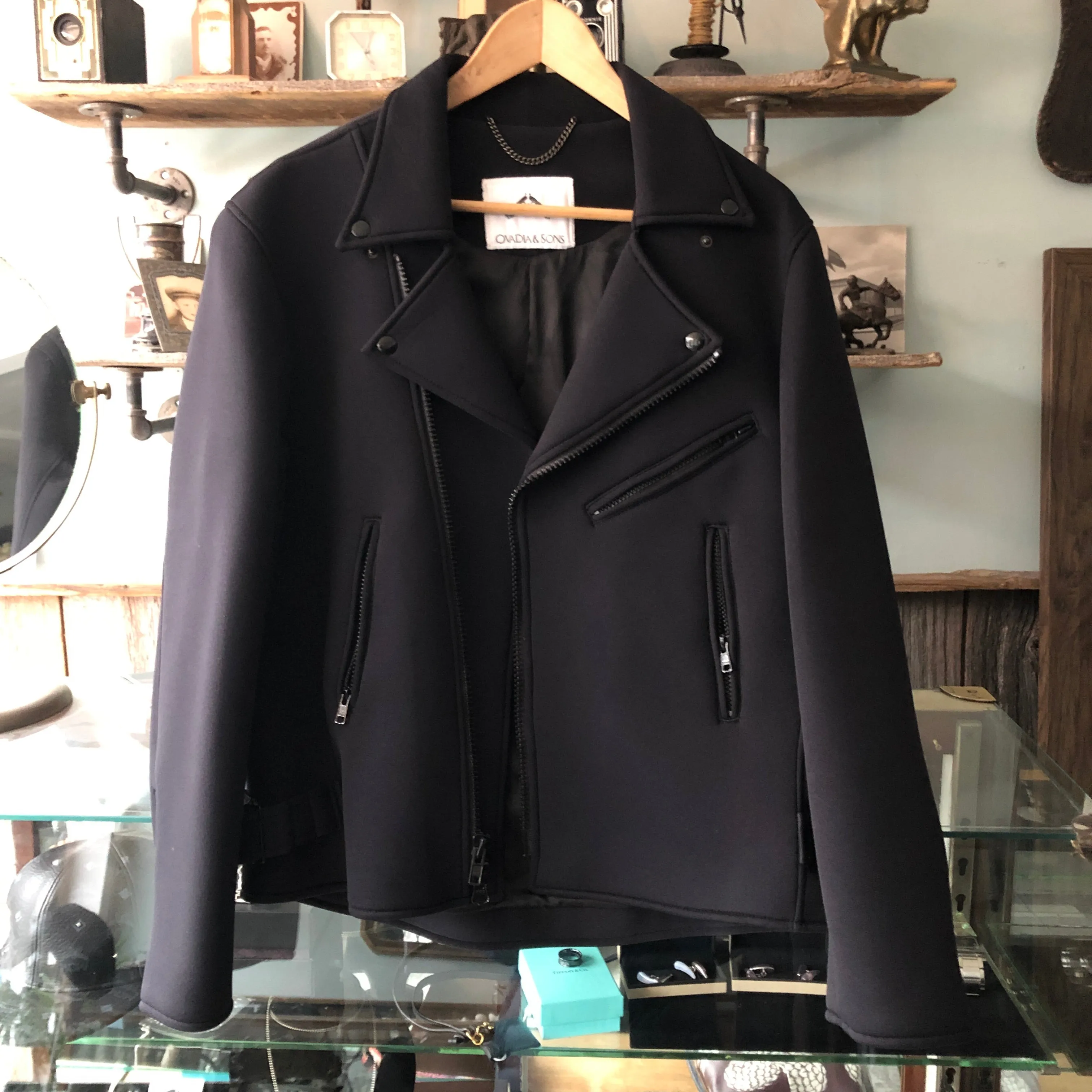 Ovadia & Sons Black Neoprene Moto Jacket - M