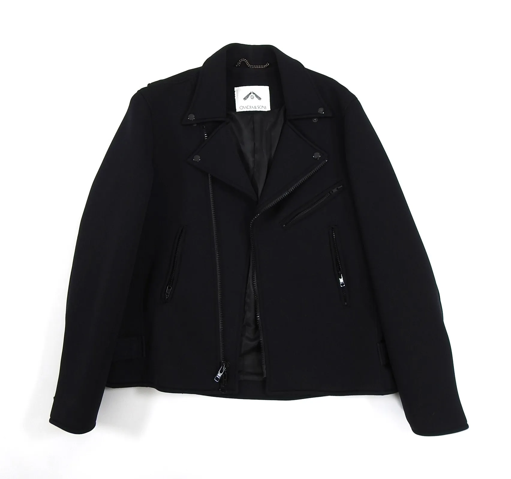 Ovadia & Sons Black Neoprene Moto Jacket - M