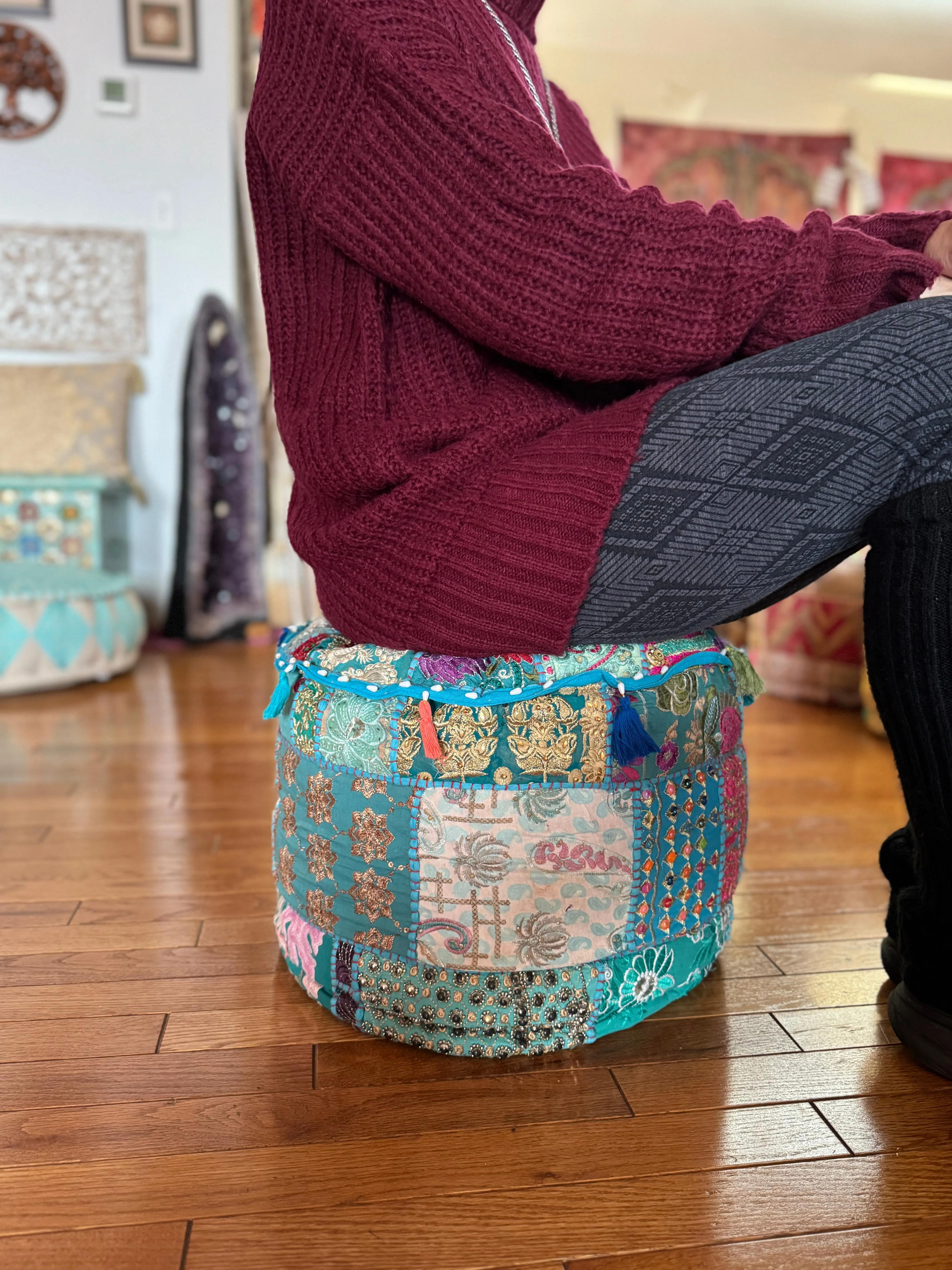 Patchwork Pouf Ottoman ~ Medium Size