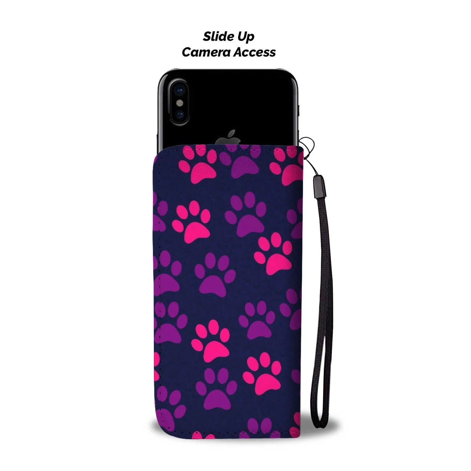 Paw Print Phone Case Wallet - Pink/Purple