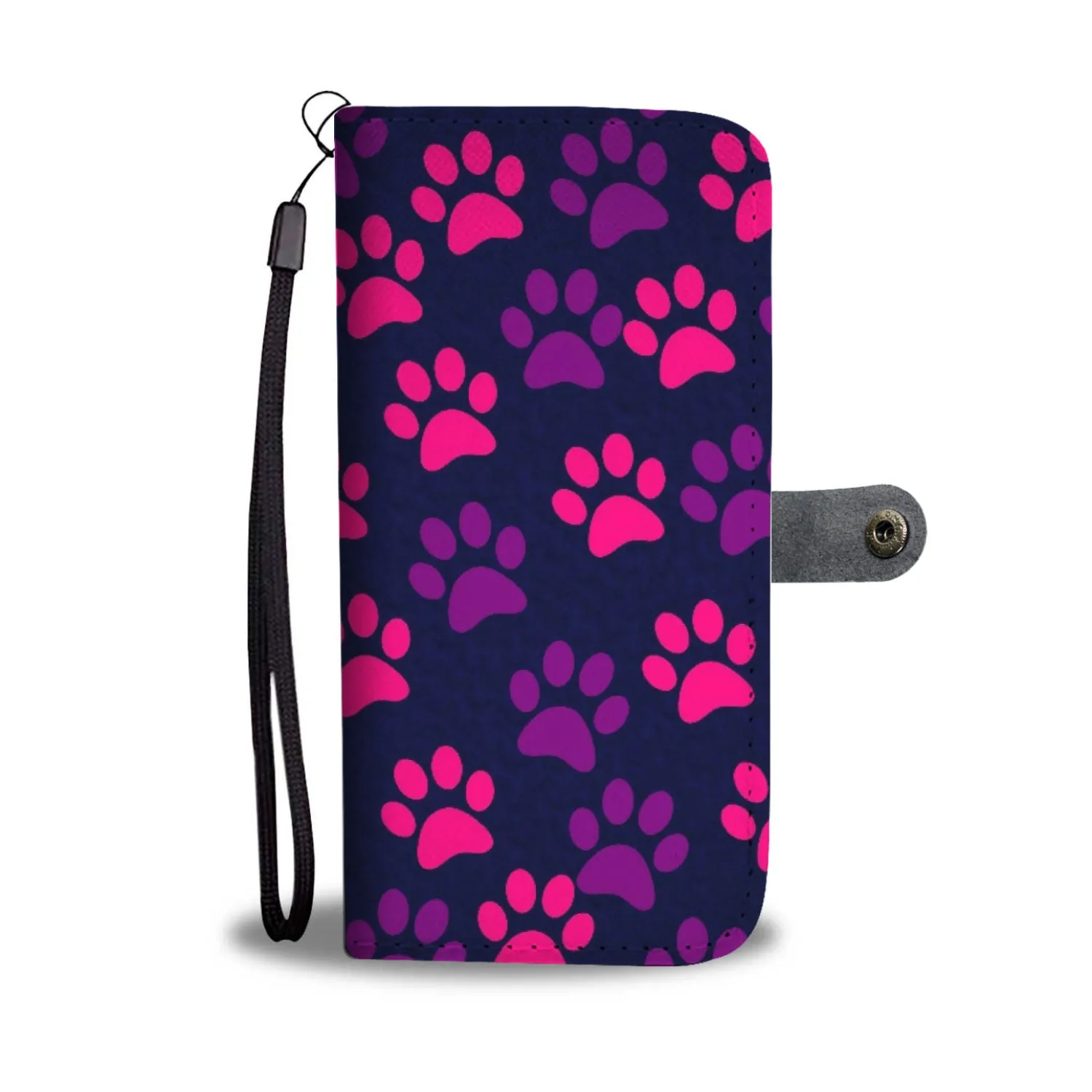Paw Print Phone Case Wallet - Pink/Purple