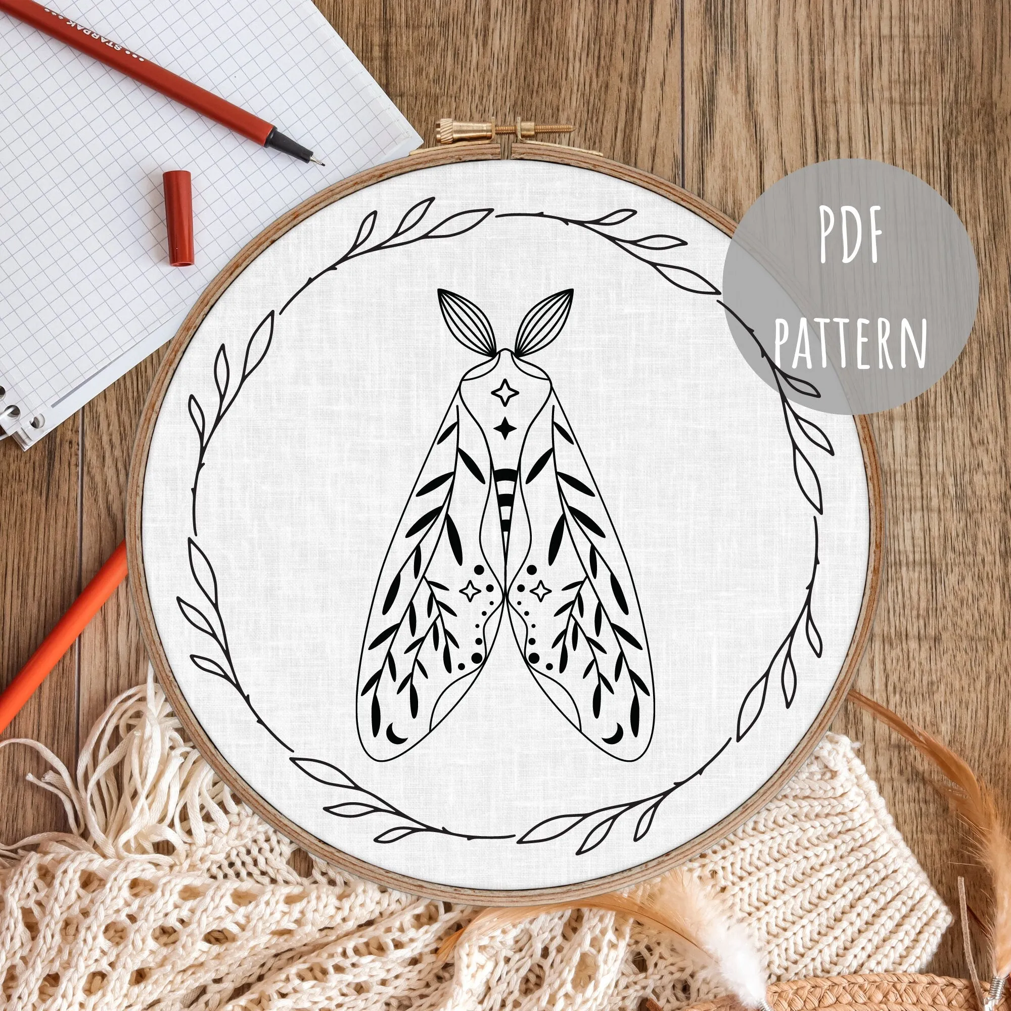 PDF Embroidery Pattern Floral Moth Design E2