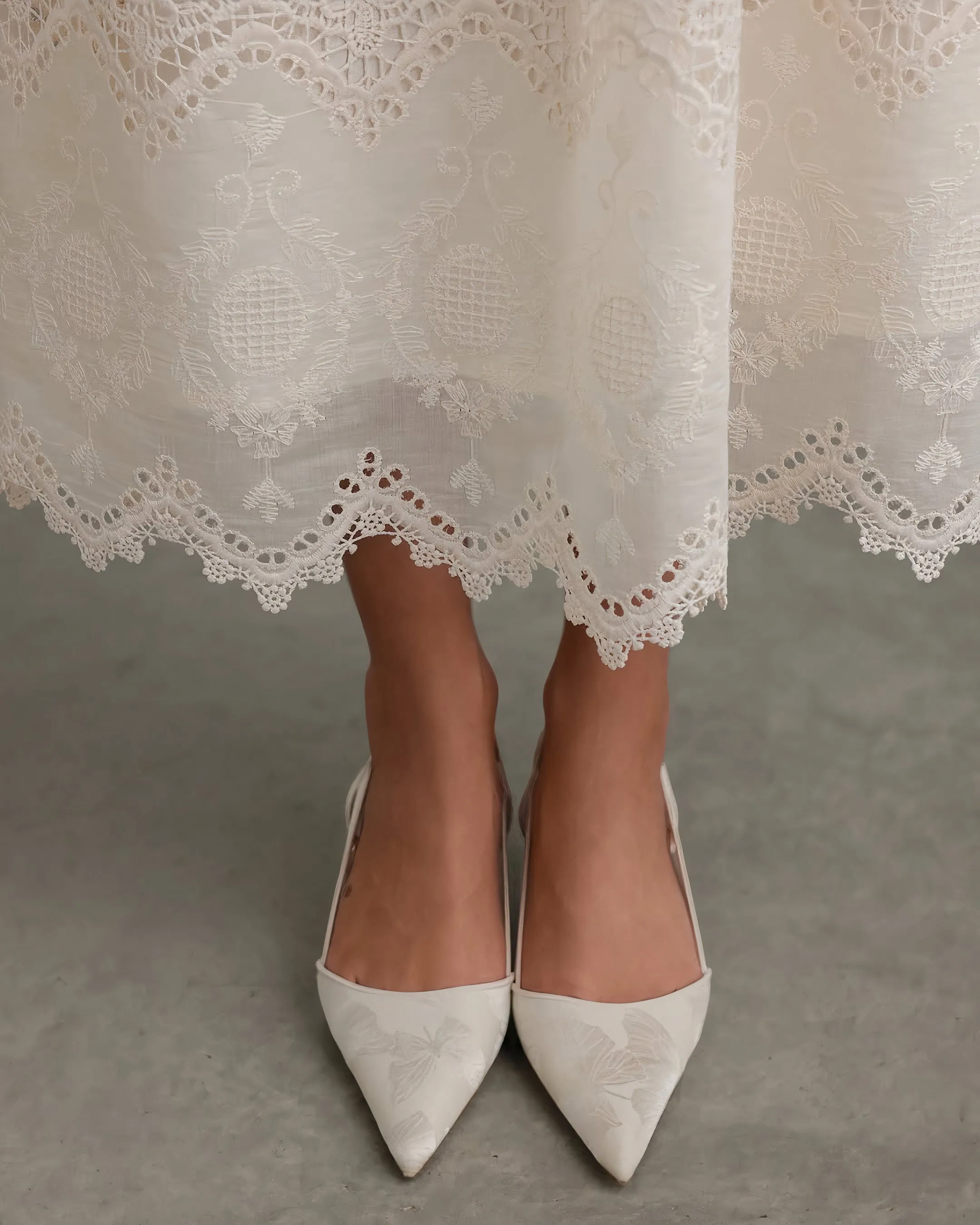 Pearl Embroidered Lace Midi Dress