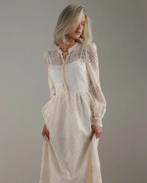 Pearl Embroidered Lace Midi Dress