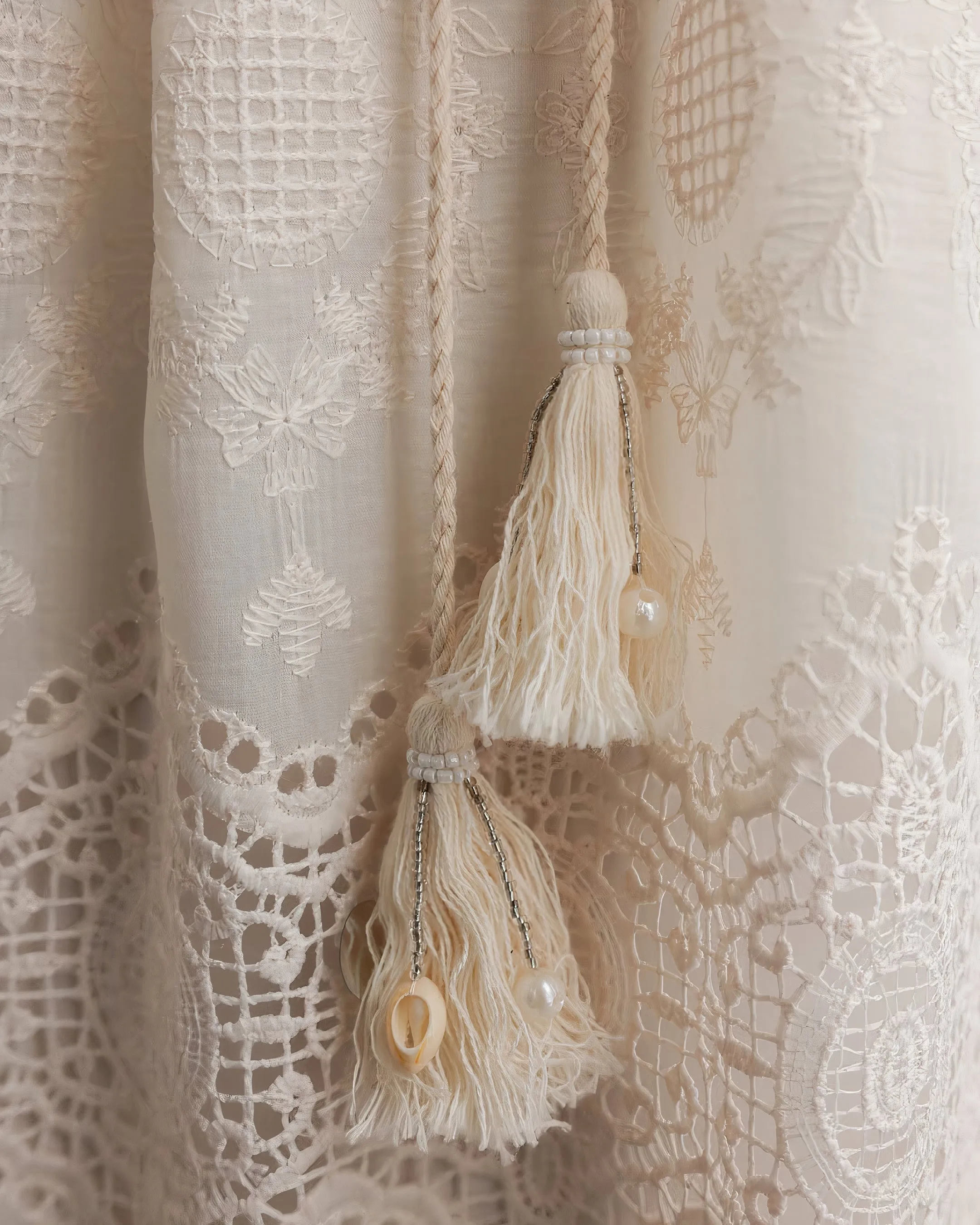 Pearl Embroidered Lace Midi Dress