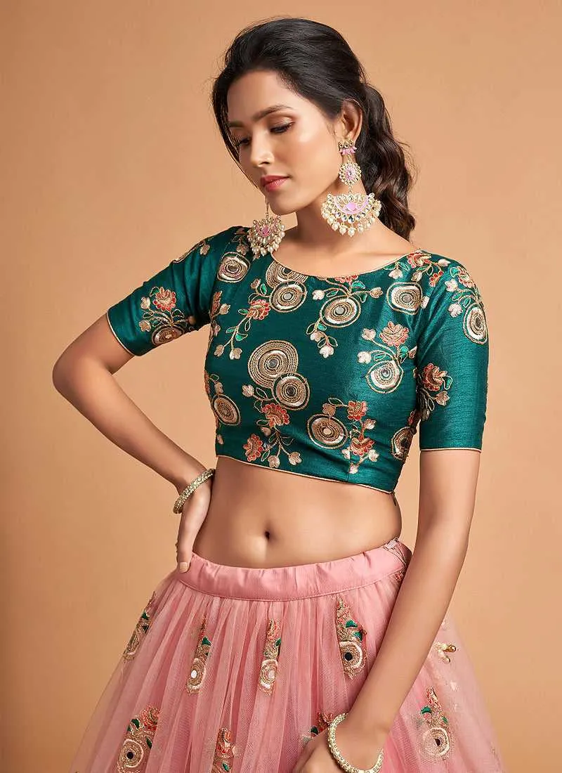Pink and Green Heavy Embroidered Designer Lehenga Choli