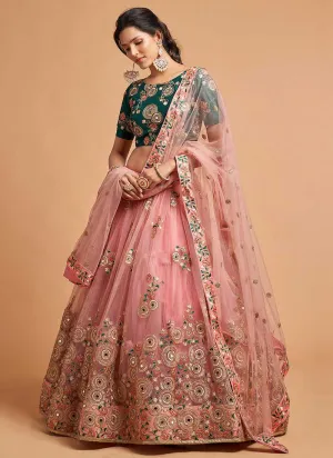 Pink and Green Heavy Embroidered Designer Lehenga Choli