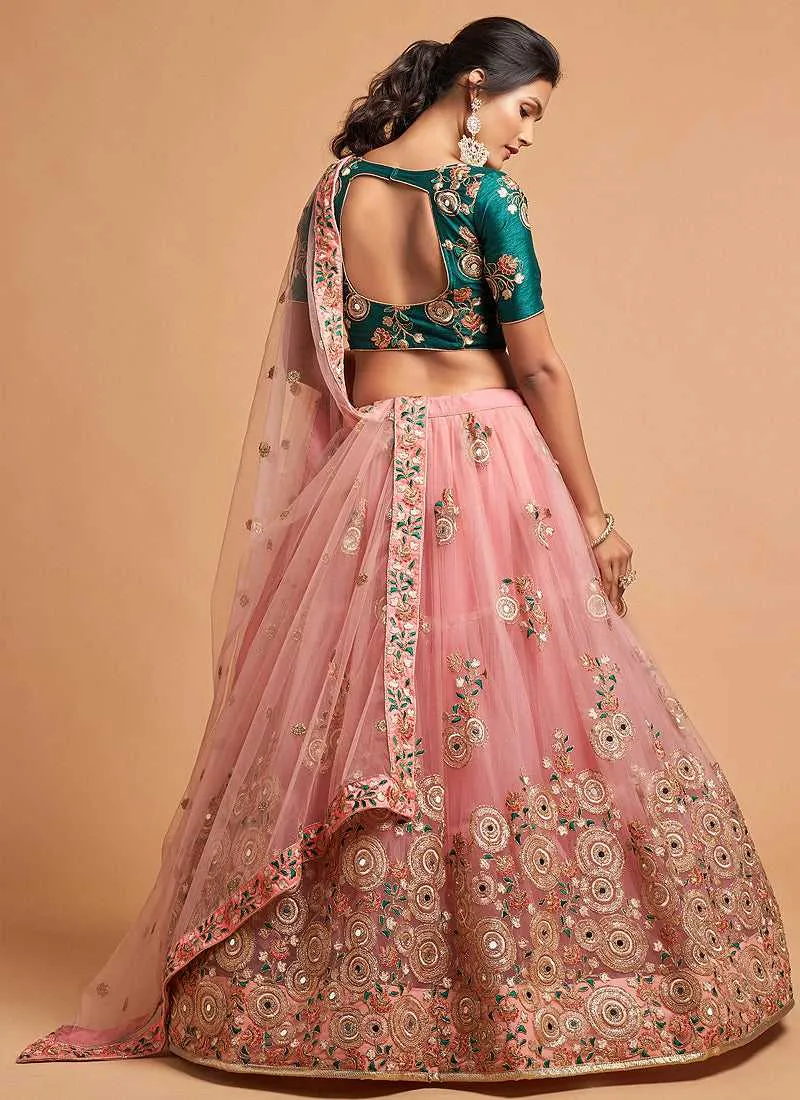 Pink and Green Heavy Embroidered Designer Lehenga Choli
