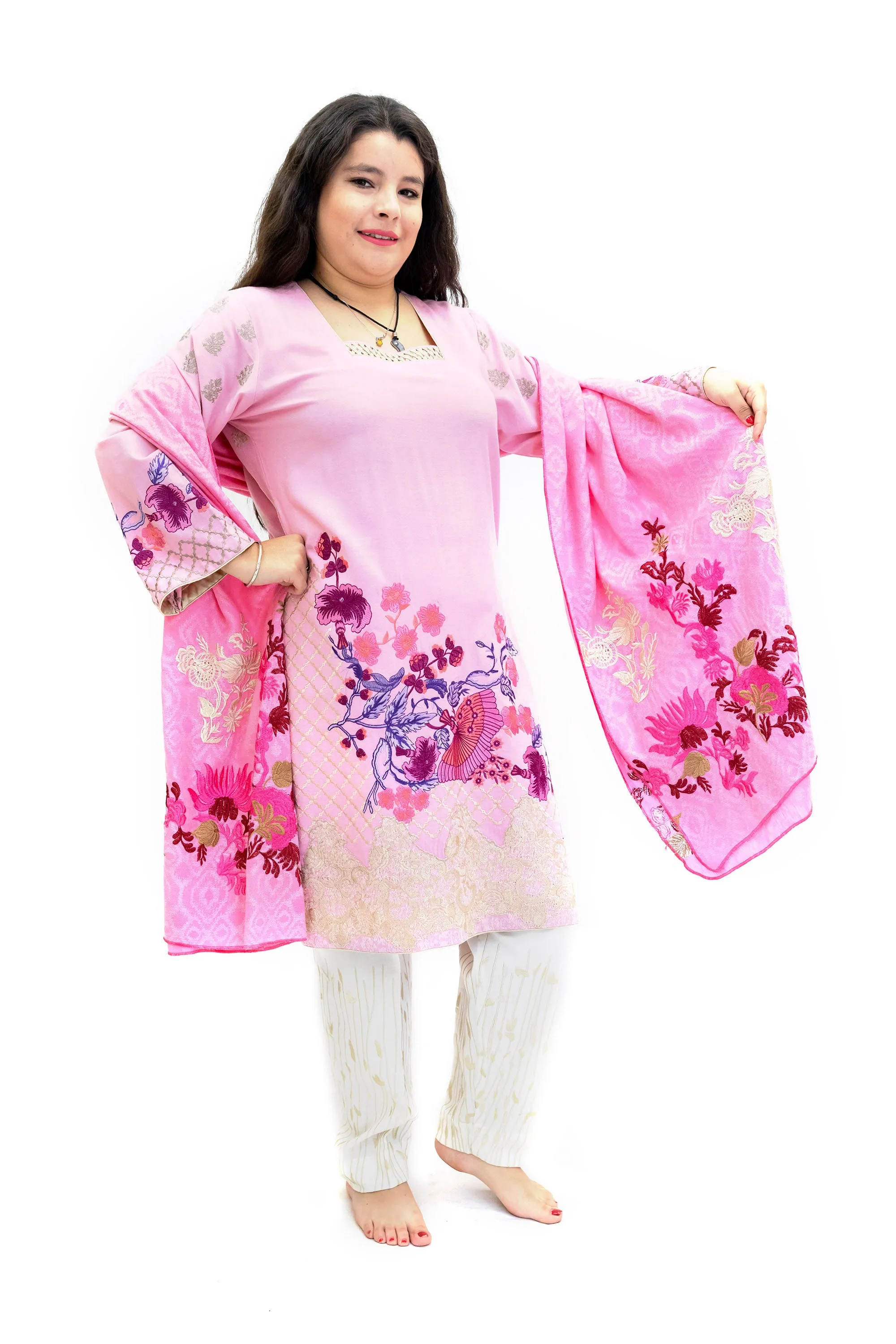 Pink Cotton Embroidered Salawar Kameez - Suit