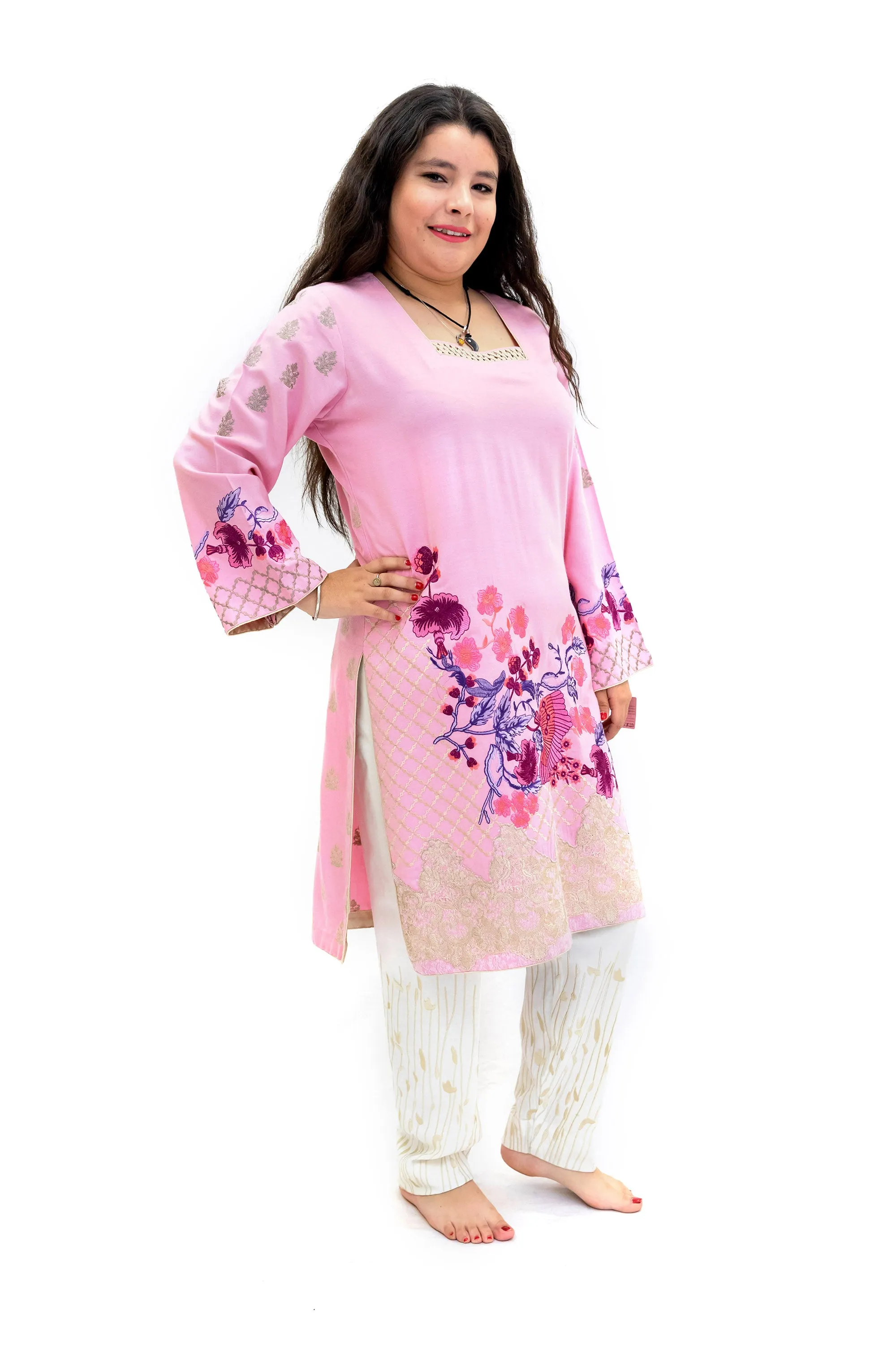 Pink Cotton Embroidered Salawar Kameez - Suit
