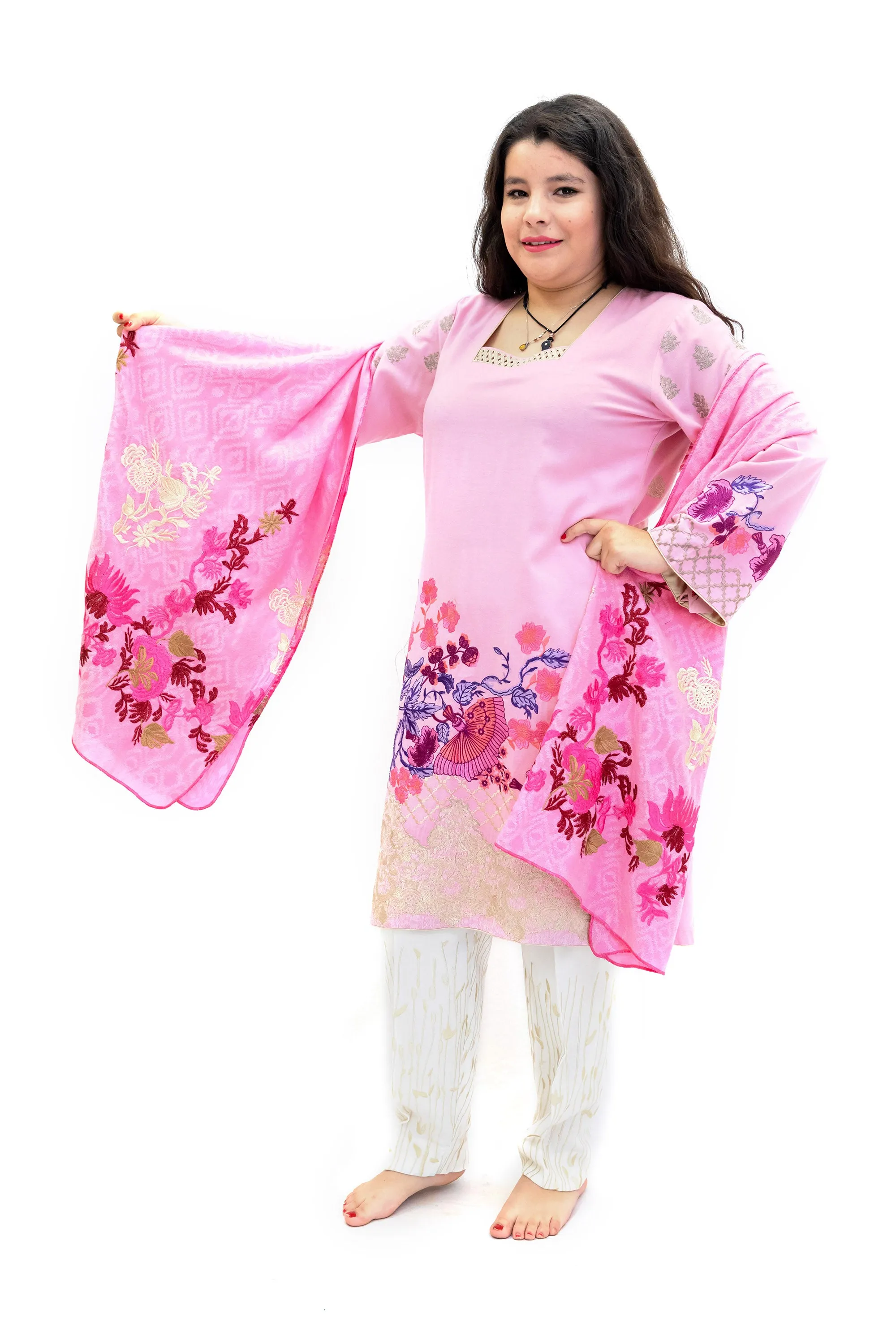 Pink Cotton Embroidered Salawar Kameez - Suit
