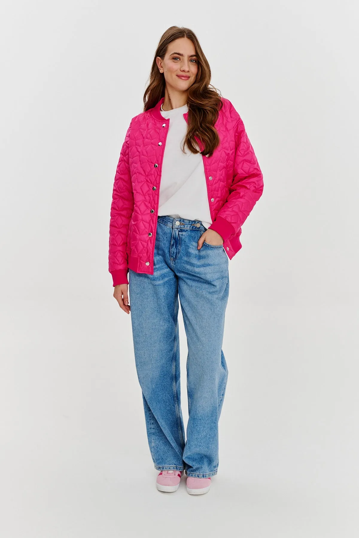Pink Gravity quilted bomber
