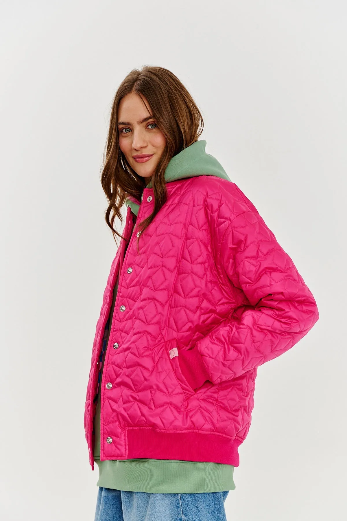 Pink Gravity quilted bomber