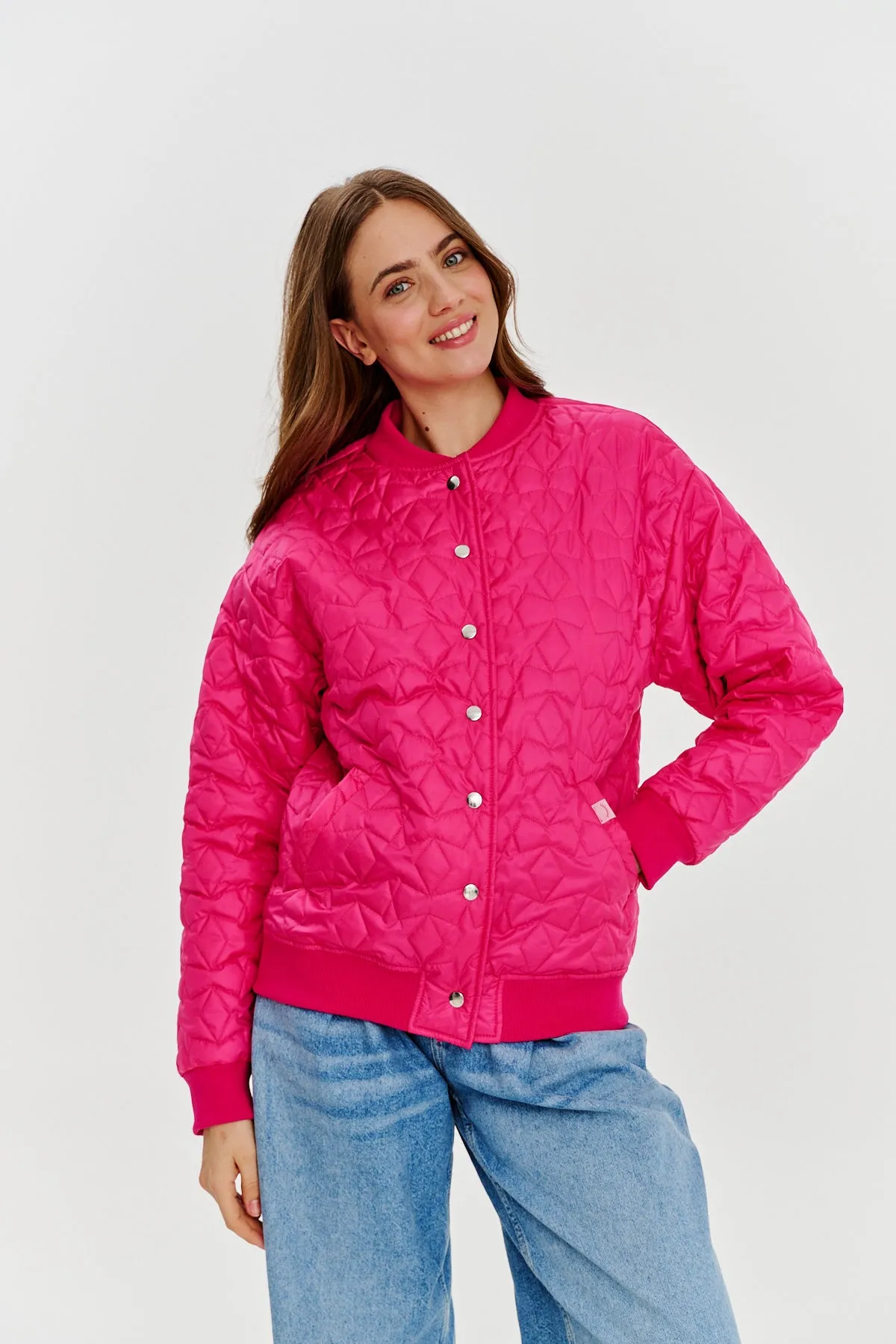 Pink Gravity quilted bomber