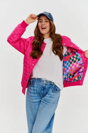 Pink Gravity quilted bomber