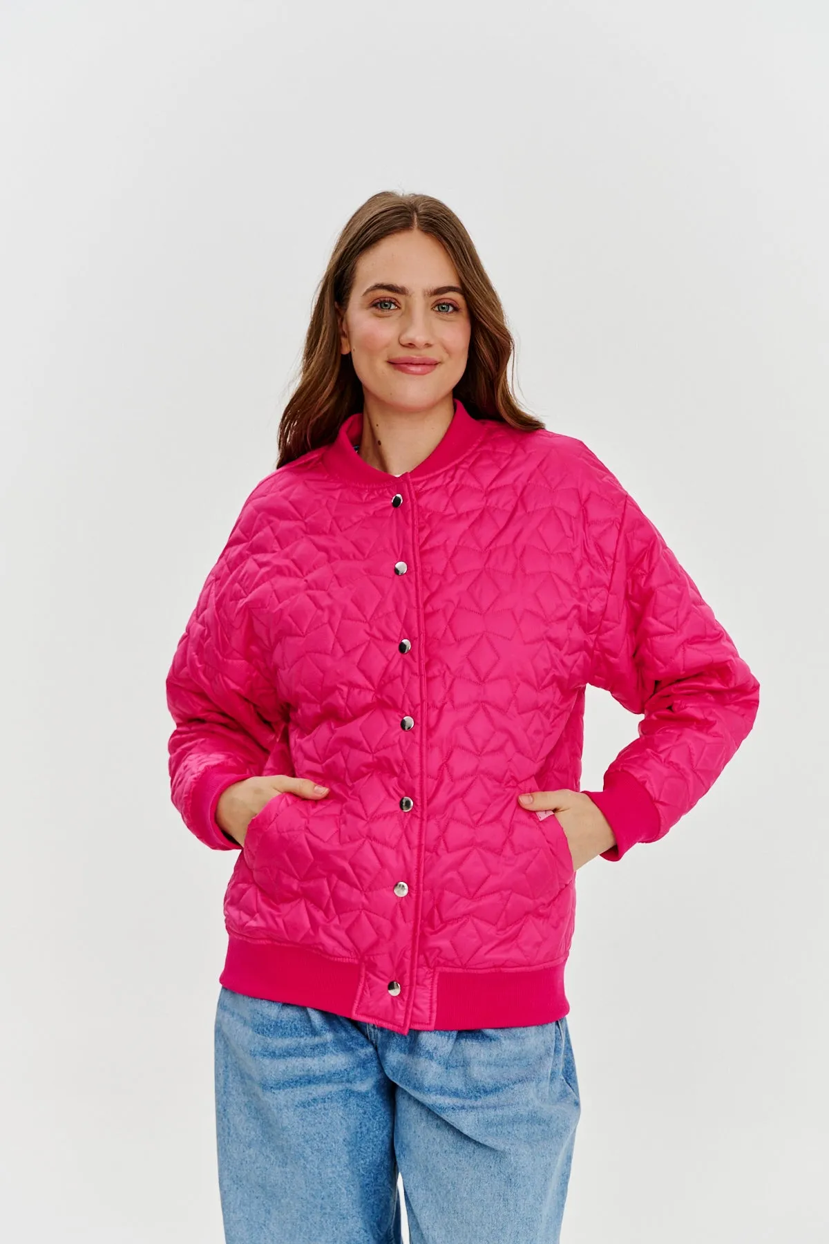 Pink Gravity quilted bomber