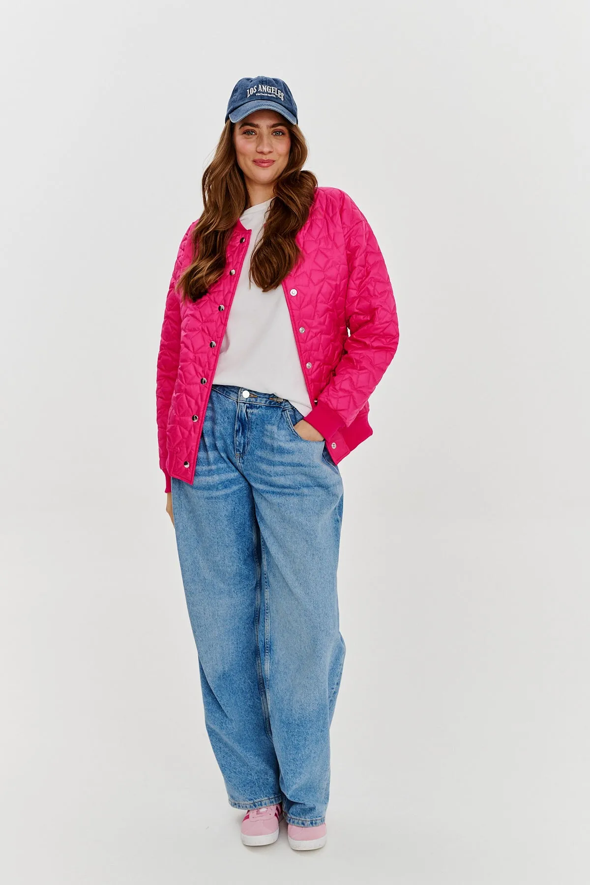 Pink Gravity quilted bomber