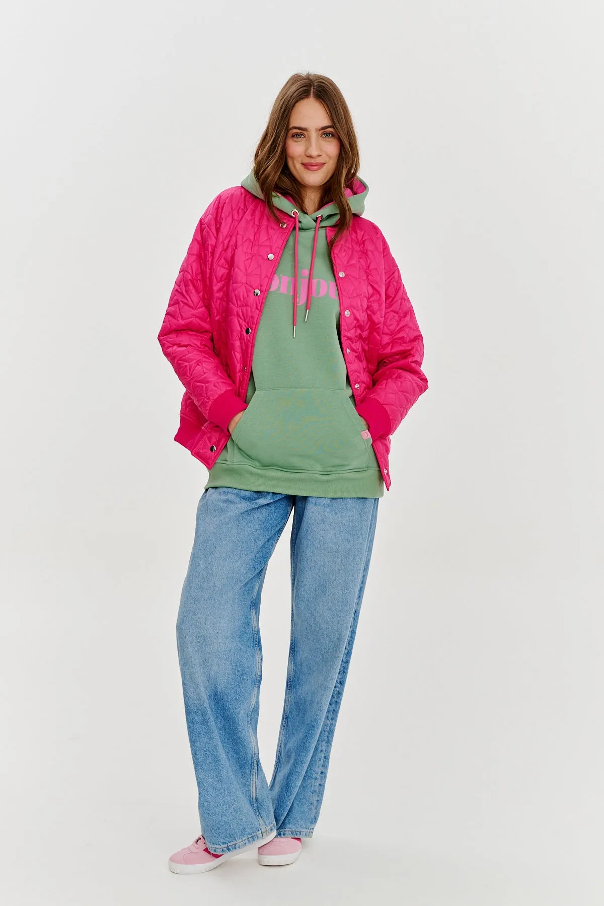 Pink Gravity quilted bomber
