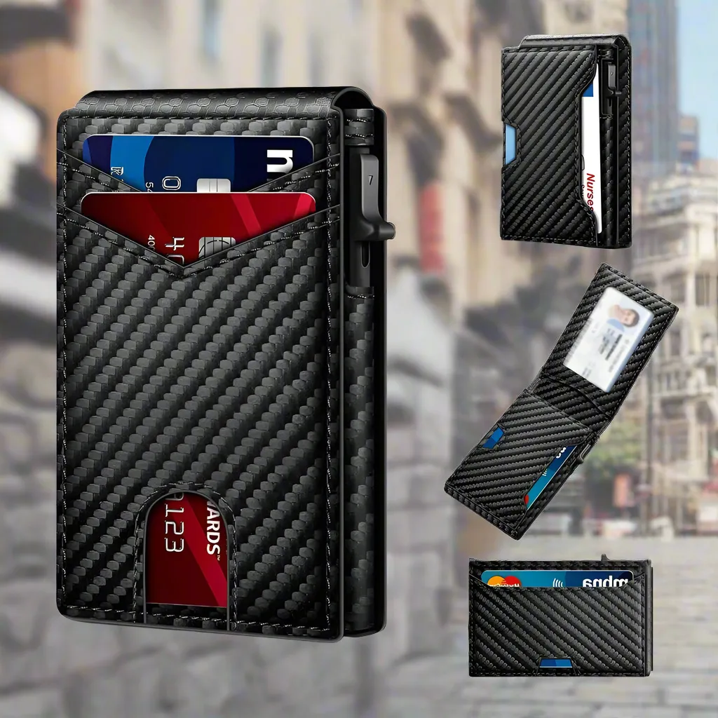 Premium Carbon Fiber RFID Protection Quick-Access Credit Card Holder Wallet