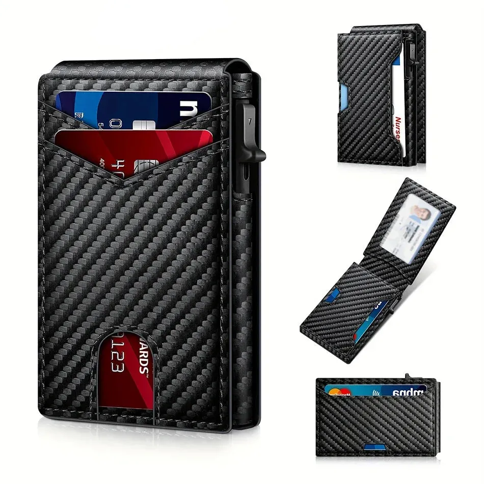 Premium Carbon Fiber RFID Protection Quick-Access Credit Card Holder Wallet