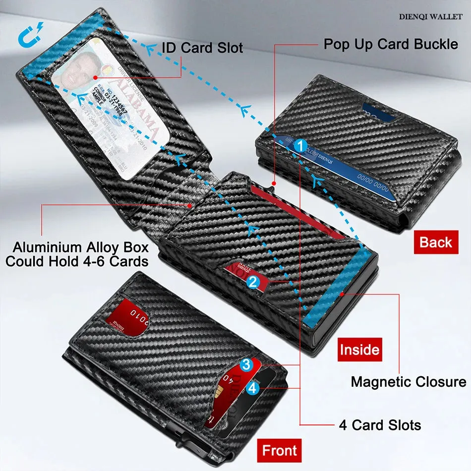 Premium Carbon Fiber RFID Protection Quick-Access Credit Card Holder Wallet