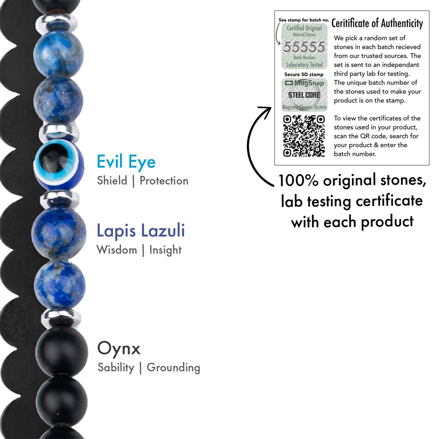 Protective Lapis Lazuli Evil Eye Natural Stone Bracelet with Magsnap 2