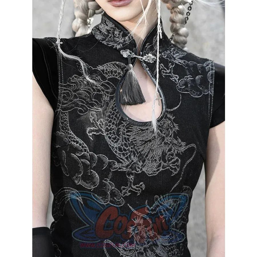 Punk Chinese Style Denim Waist Cheongsam Dress S22967
