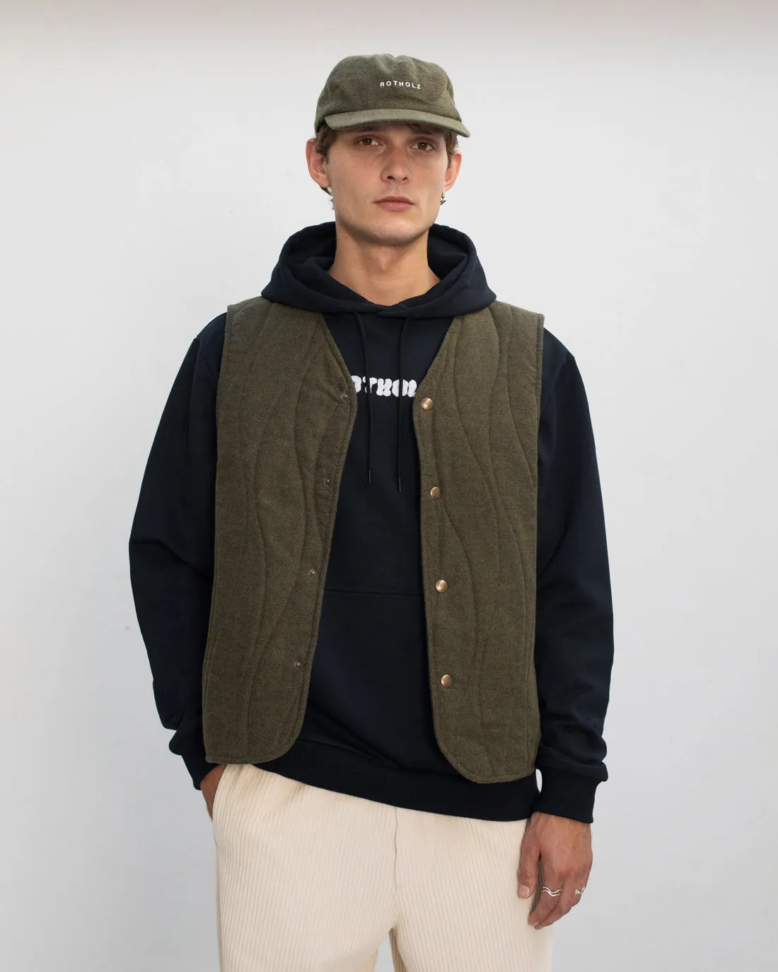 Quilt Organic Flannel Vest Moss Green