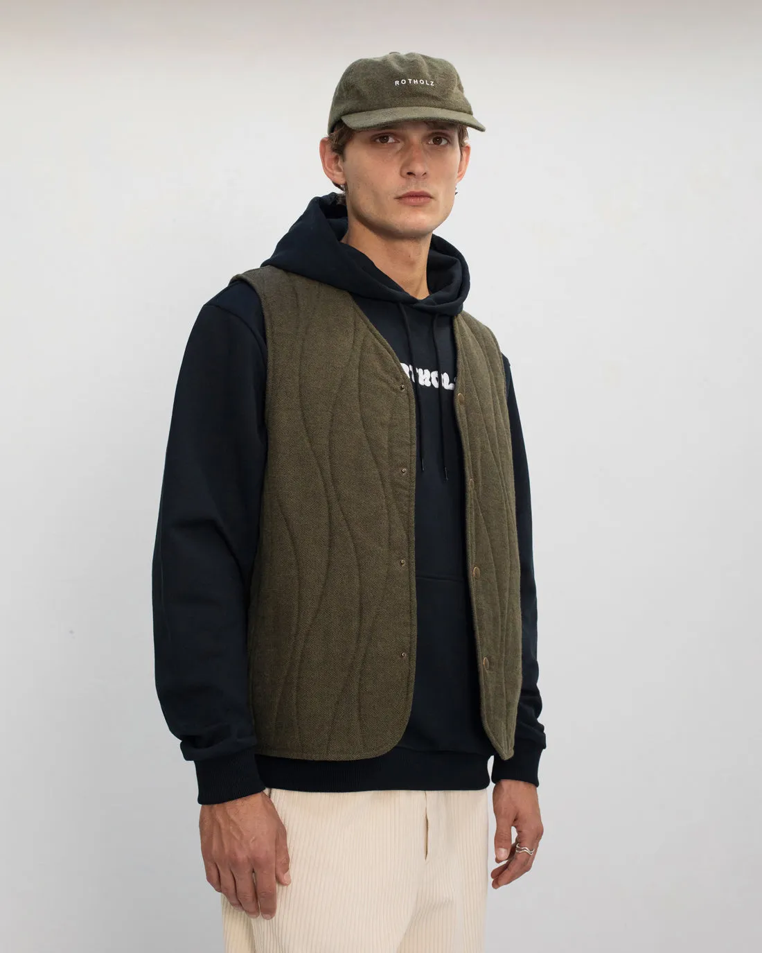 Quilt Organic Flannel Vest Moss Green