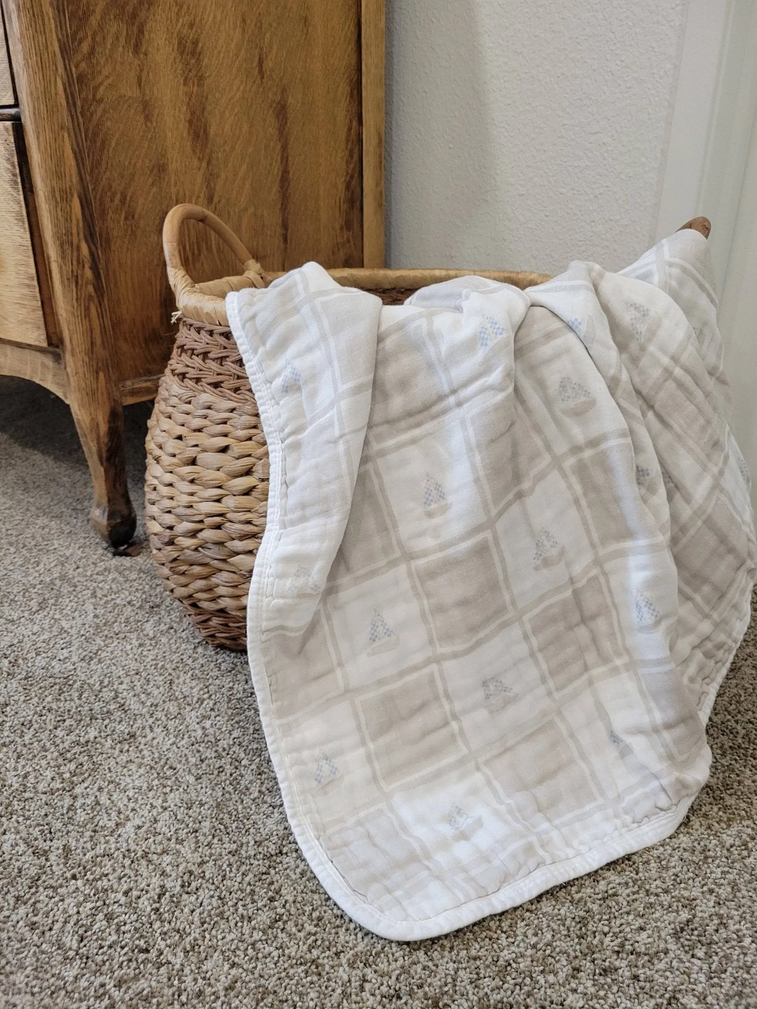 Quilted Sailboats Gauze Blanket