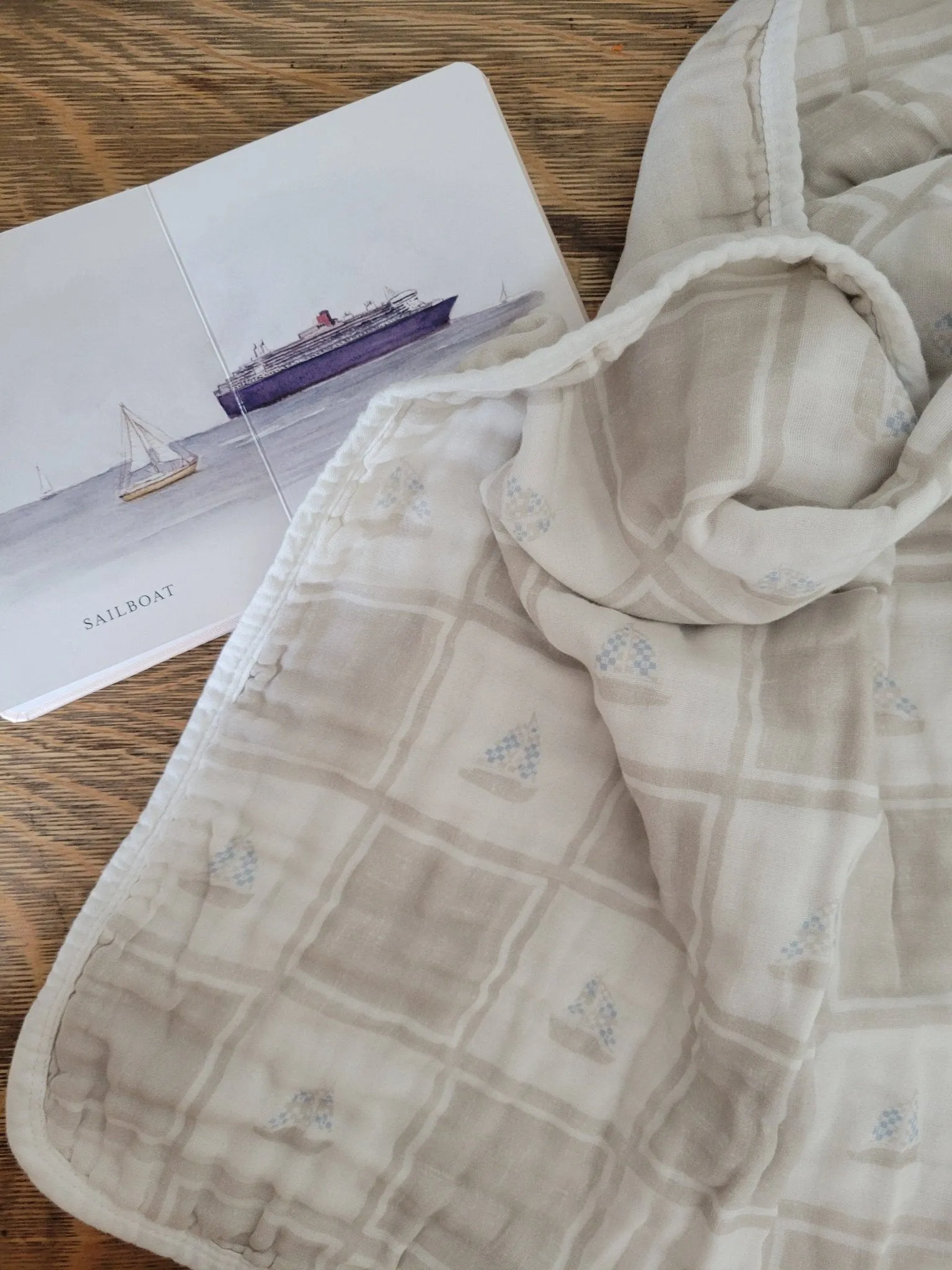 Quilted Sailboats Gauze Blanket