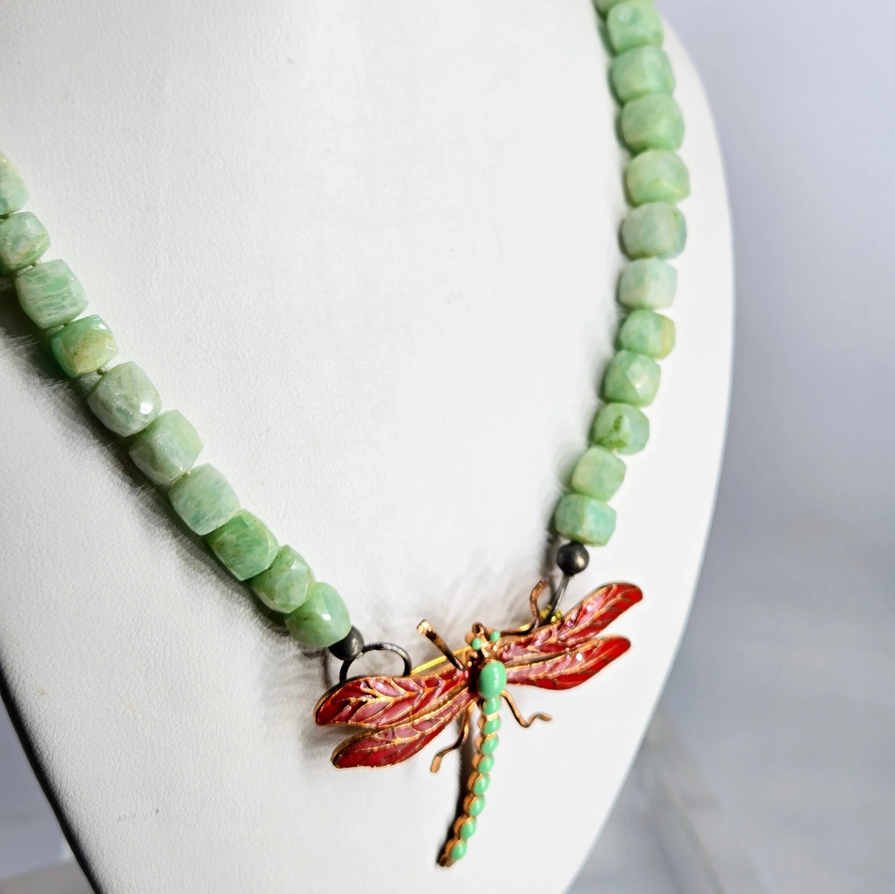 "Angel Fly" Convertible Necklace/Brooch - Amazonite, Black Sterling, Bronze, Enamel