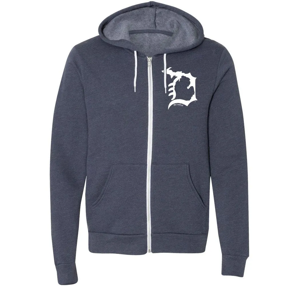 "Michigan D" Relaxed Fit Angel Fleece Full Zip Unisex Hoodie