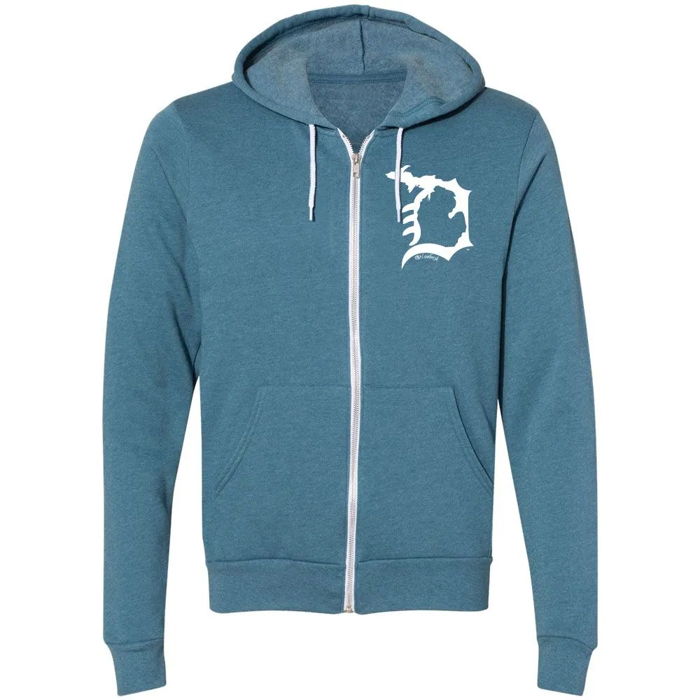 "Michigan D" Relaxed Fit Angel Fleece Full Zip Unisex Hoodie