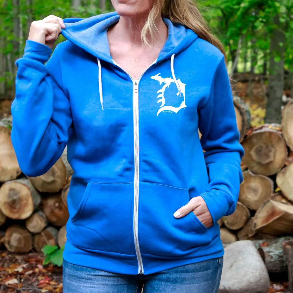 "Michigan D" Relaxed Fit Angel Fleece Full Zip Unisex Hoodie