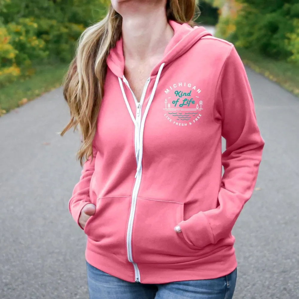 "Michigan Kind Of Life" Relaxed Fit Angel Fleece Full Zip Unisex Hoodie
