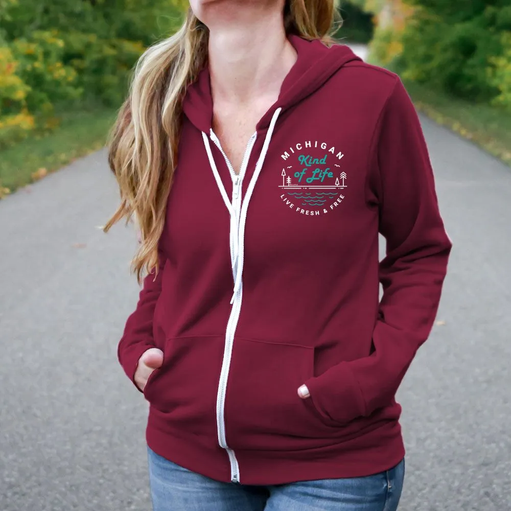 "Michigan Kind Of Life" Relaxed Fit Angel Fleece Full Zip Unisex Hoodie