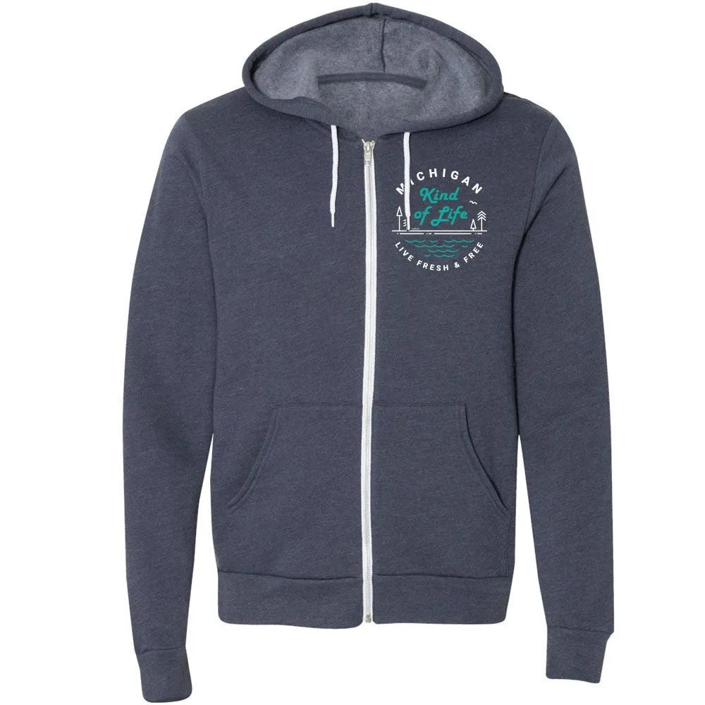 "Michigan Kind Of Life" Relaxed Fit Angel Fleece Full Zip Unisex Hoodie