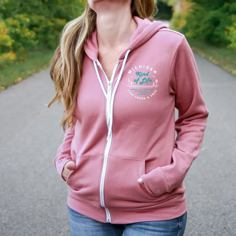 "Michigan Kind Of Life" Relaxed Fit Angel Fleece Full Zip Unisex Hoodie
