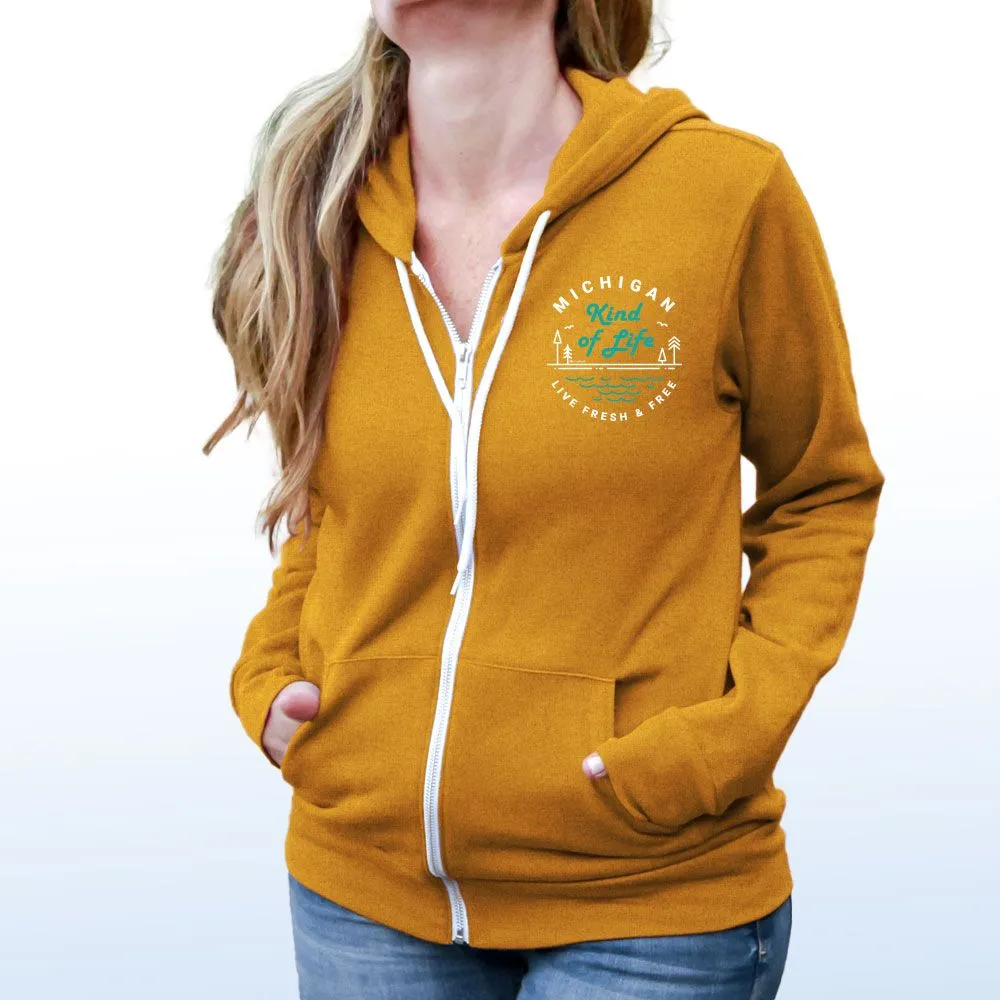"Michigan Kind Of Life" Relaxed Fit Angel Fleece Full Zip Unisex Hoodie