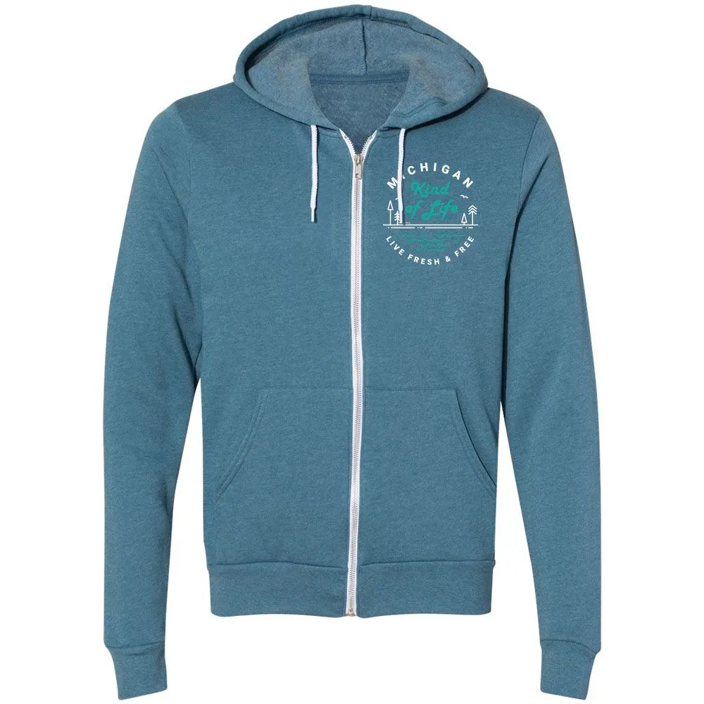 "Michigan Kind Of Life" Relaxed Fit Angel Fleece Full Zip Unisex Hoodie