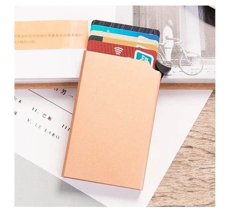 Realaiot Custom Name Business Wallet Card Holder RFID Aluminum Box Case Card Holder Automatic Pop-up Anti-theft Bank Cards Holder