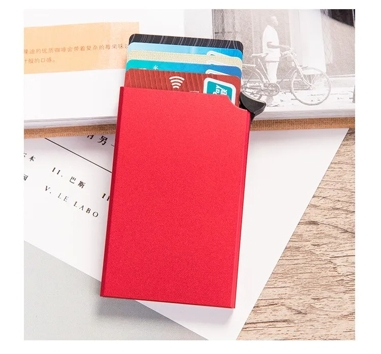 Realaiot Custom Name Business Wallet Card Holder RFID Aluminum Box Case Card Holder Automatic Pop-up Anti-theft Bank Cards Holder