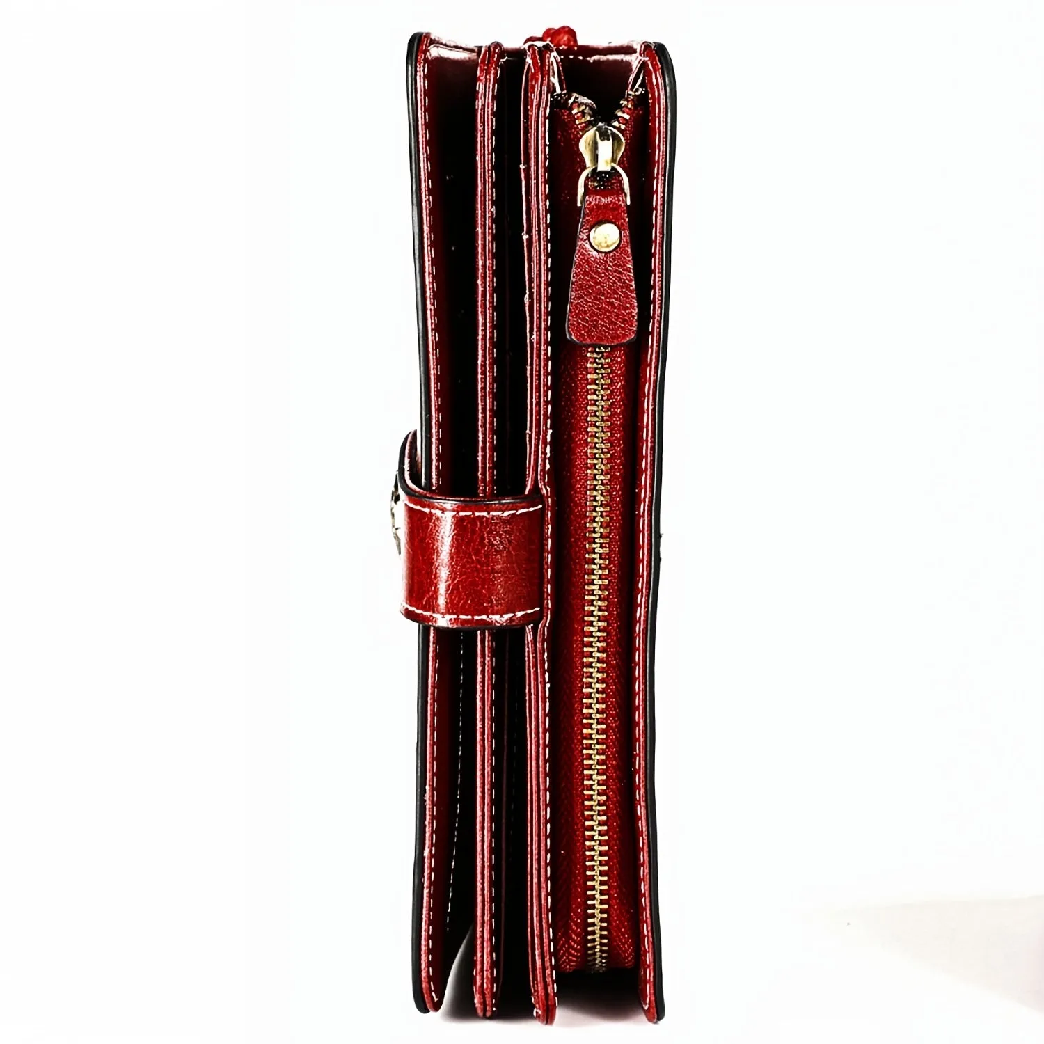 realaiot Vintage Style Long Wallet, Women's RFID Blocking Fold Wallet With Multiple Card Slots & Zipper Pocket