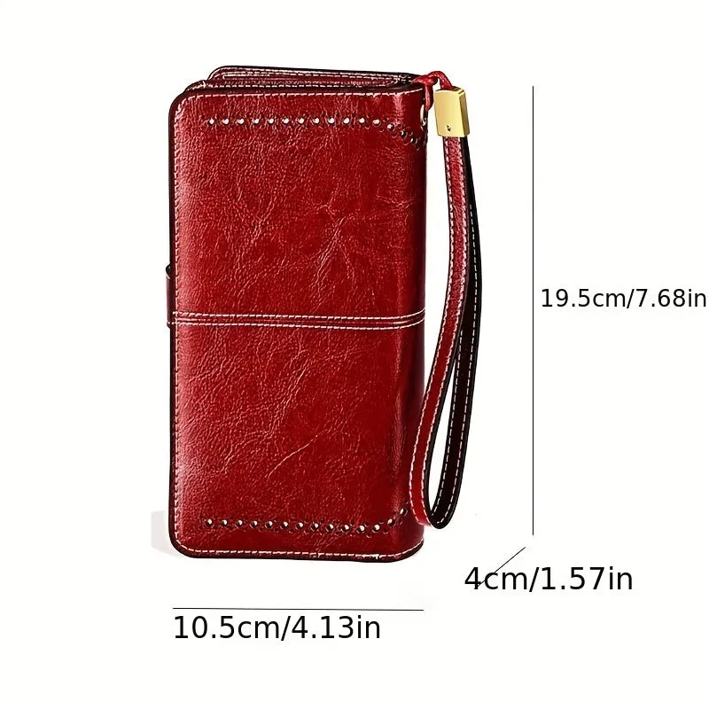 realaiot Vintage Style Long Wallet, Women's RFID Blocking Fold Wallet With Multiple Card Slots & Zipper Pocket