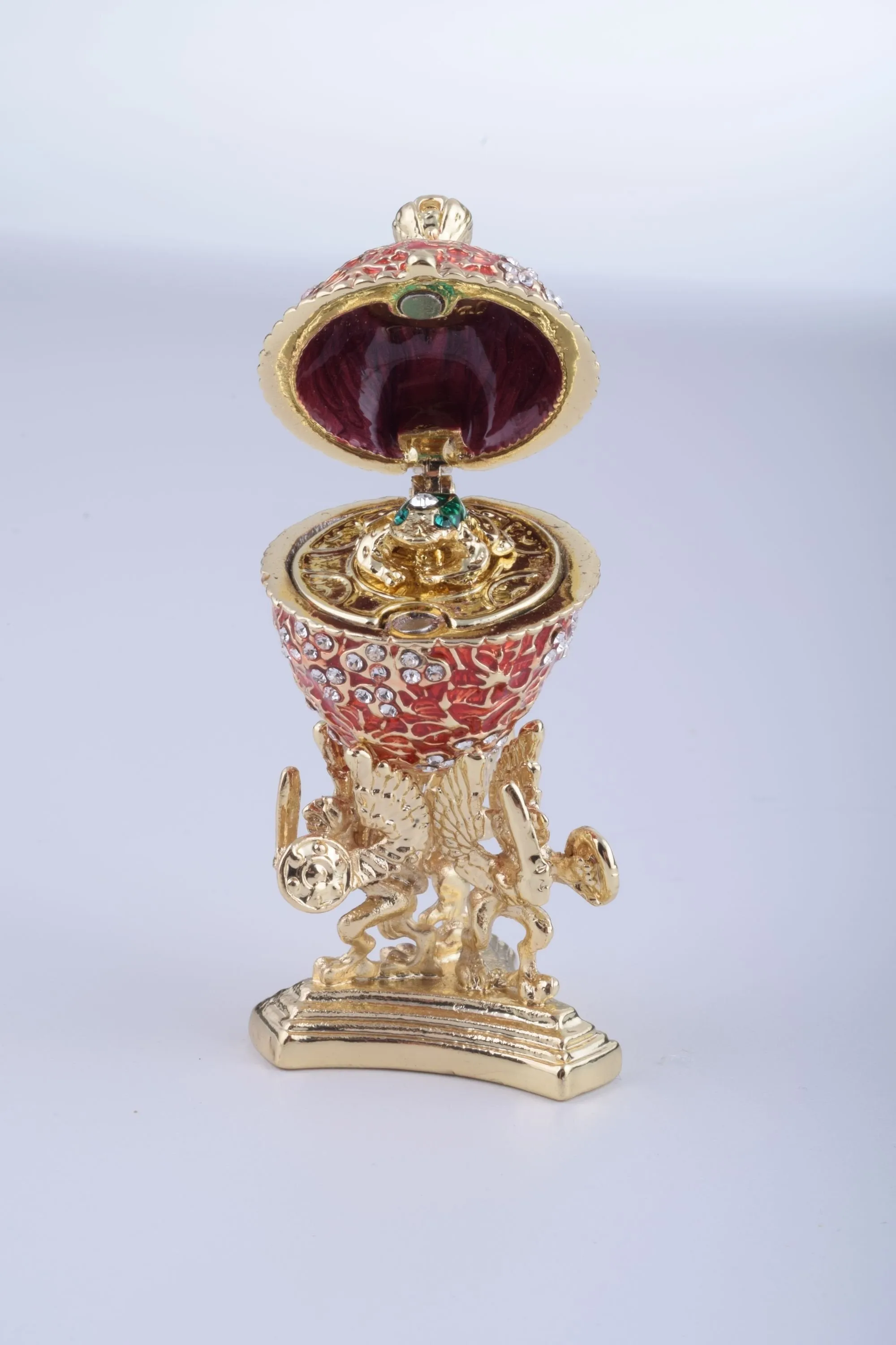 Red Faberge Egg with a Golden Frog Inside