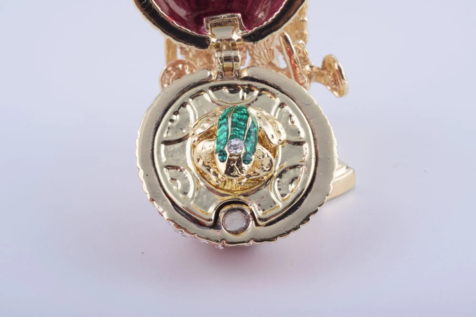 Red Faberge Egg with a Golden Frog Inside