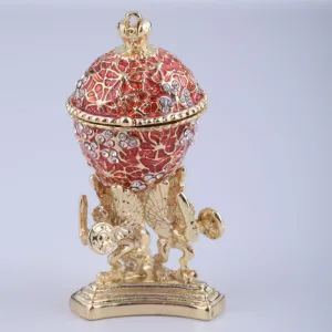 Red Faberge Egg with a Golden Frog Inside