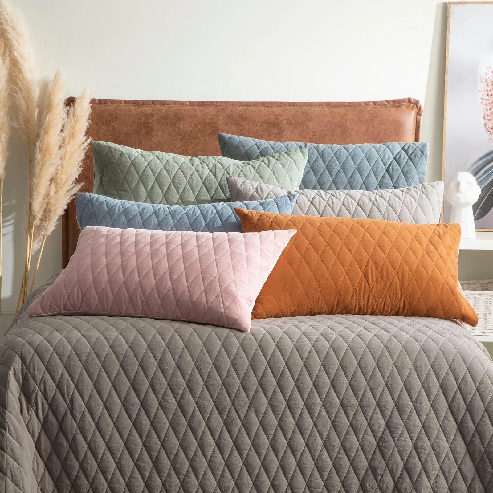 Renee Taylor Diamante Vintage Stone Washed Cotton Reversible Quilted Coverlet Set - Rose
